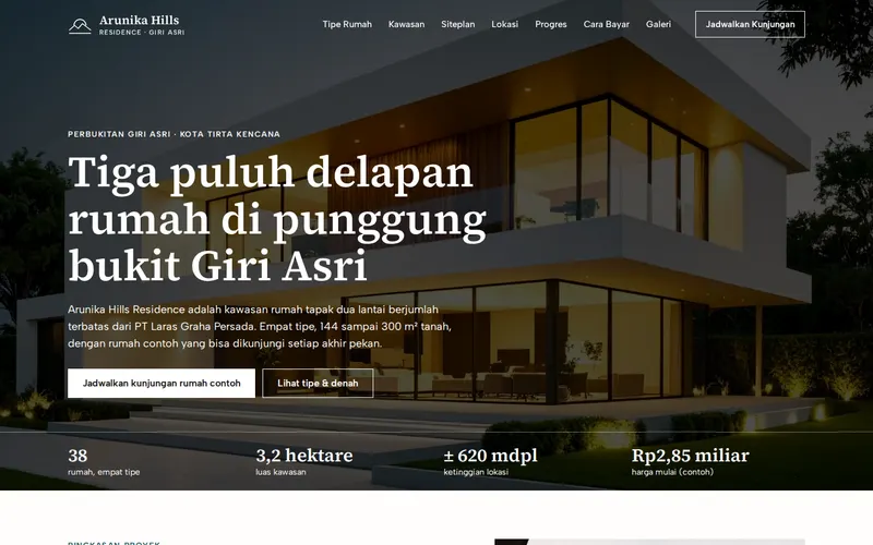 Tampilan halaman awal Arunika Hills Residence