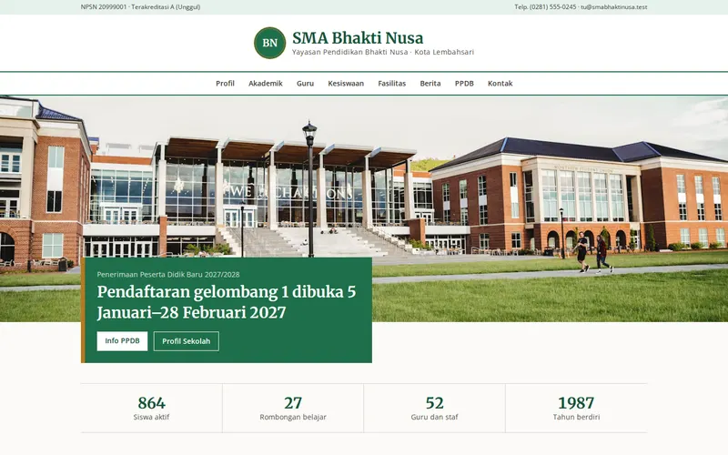 Tampilan halaman awal SMA Bhakti Nusa