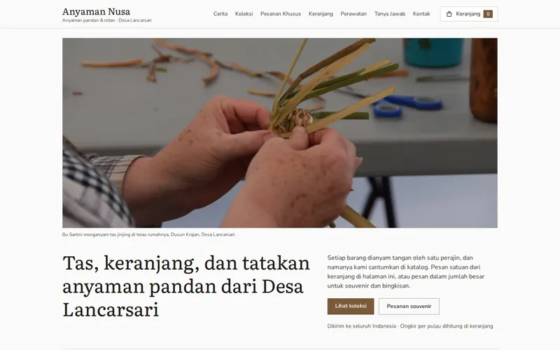 Tampilan halaman awal Anyaman Nusa
