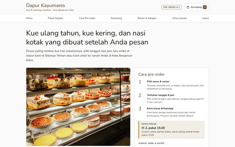 Tampilan halaman awal Dapur Kayumanis