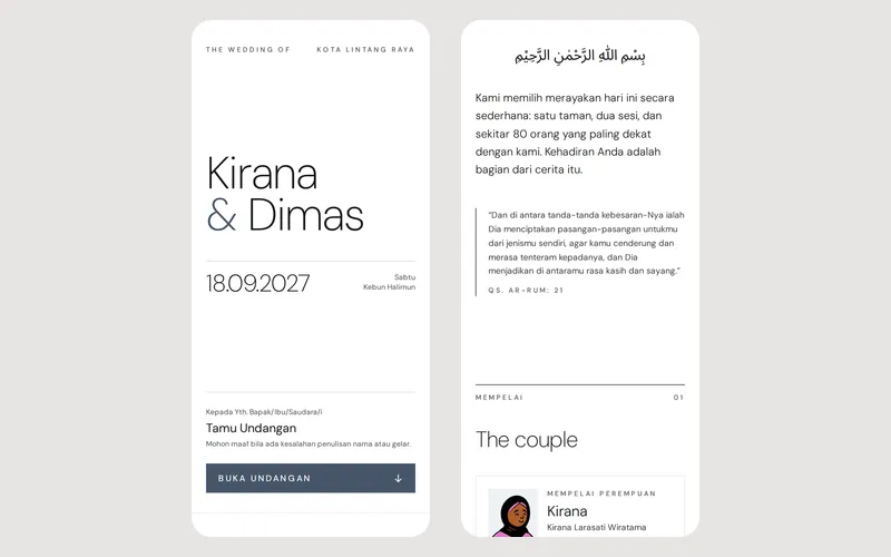 Tampilan halaman awal Kirana & Dimas