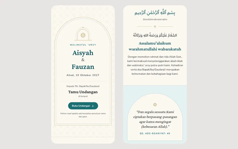 Tampilan halaman awal Aisyah & Fauzan