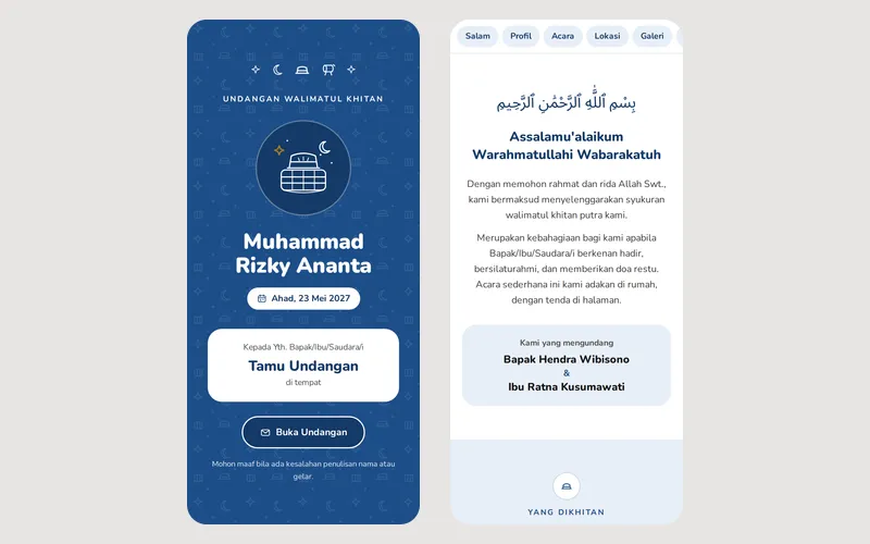 Tampilan halaman awal Khitanan Rizky